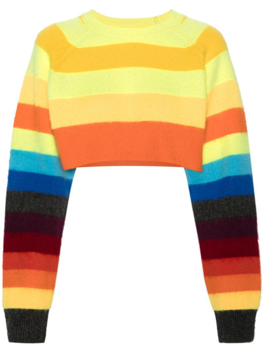 Yellow Striped Crop Wool Sweater