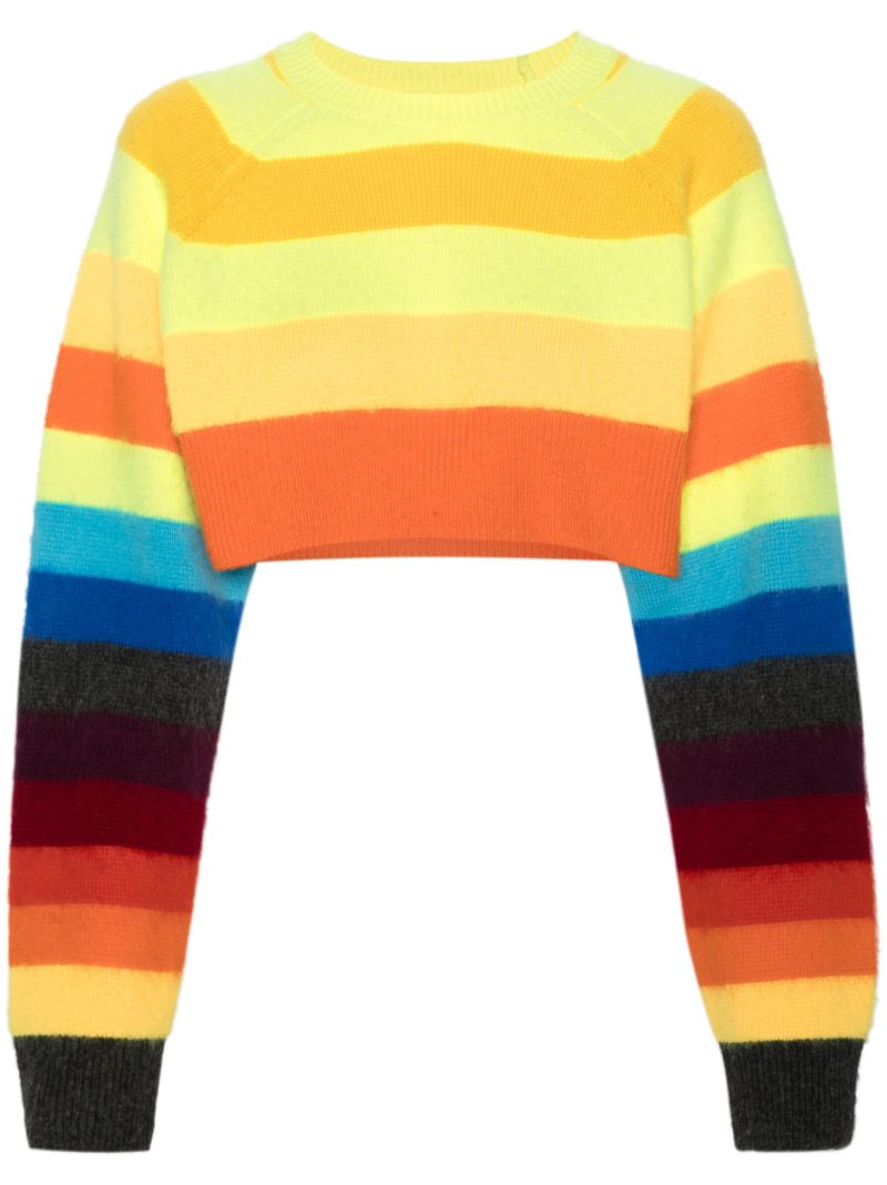 Yellow Striped Crop Wool Sweater