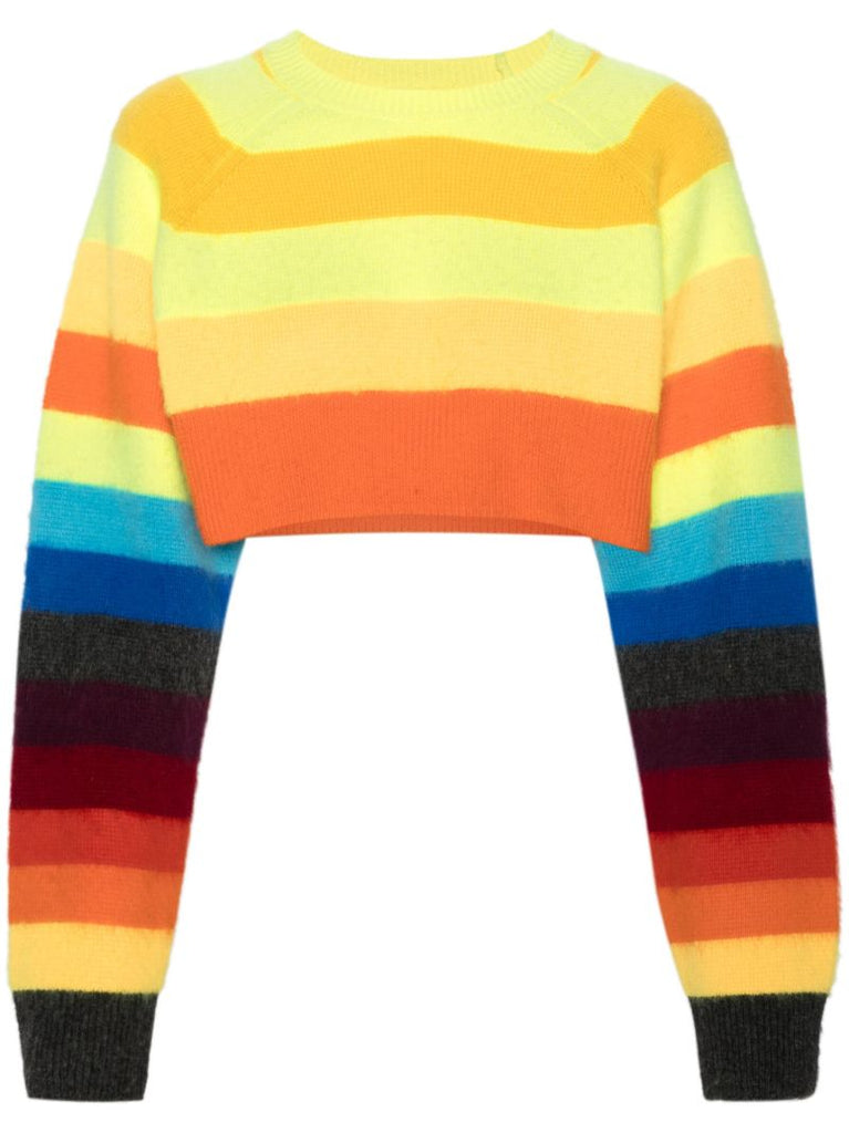 Yellow Striped Crop Wool Sweater