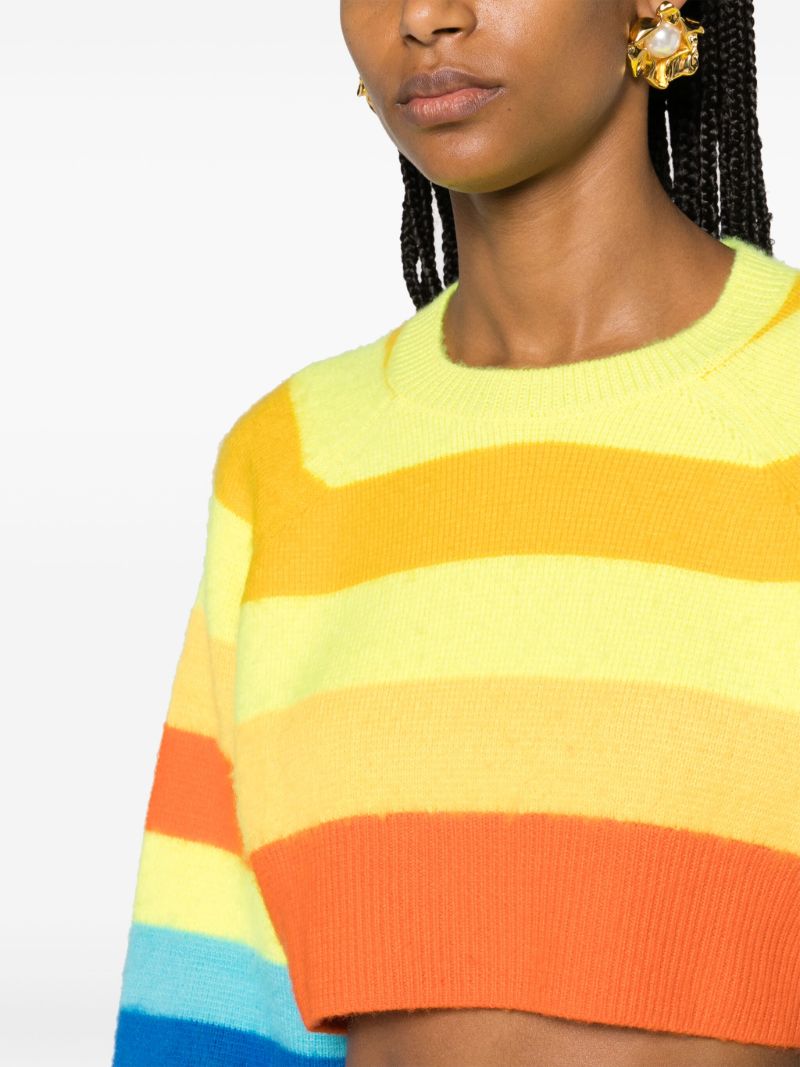 Yellow Striped Crop Wool Sweater
