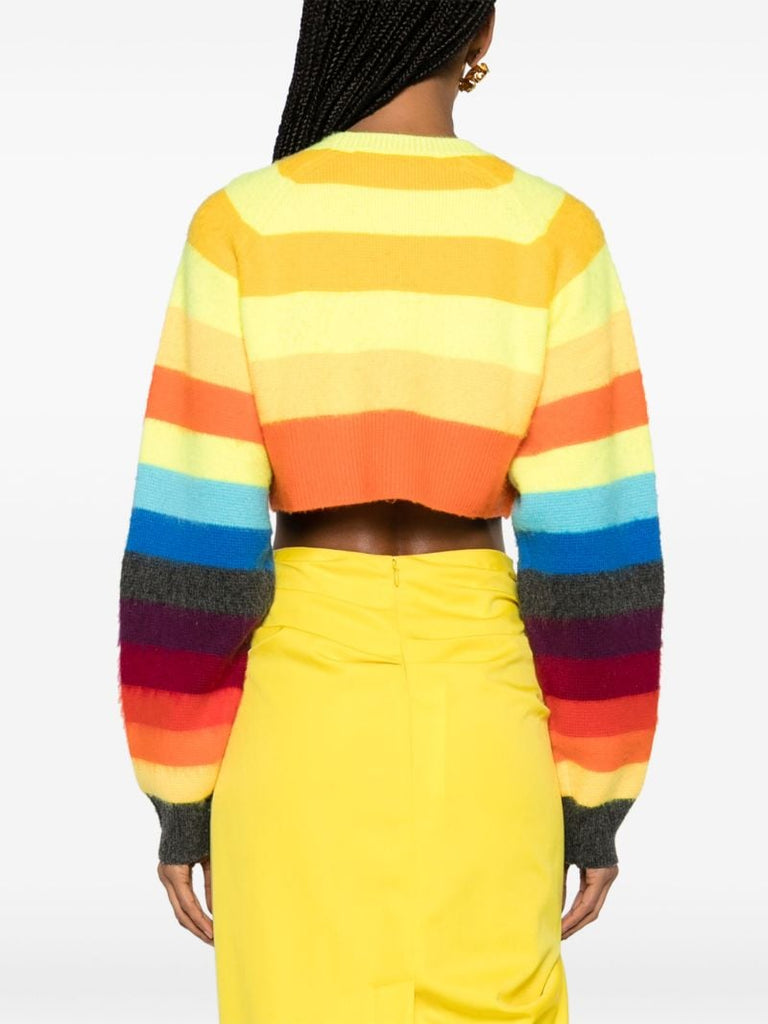 Yellow Striped Crop Wool Sweater
