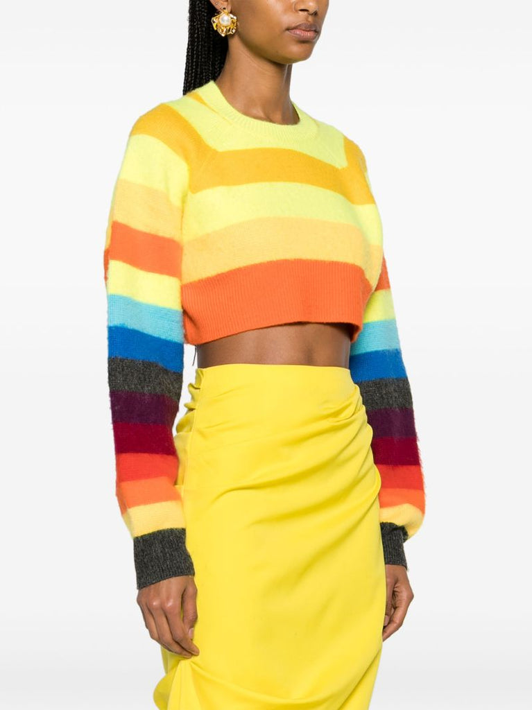 Yellow Striped Crop Wool Sweater