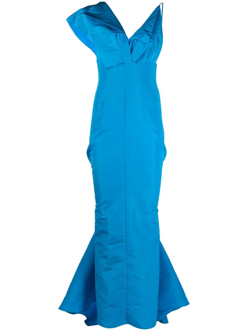 Blue Asymmetric Silk Trumpet Gown