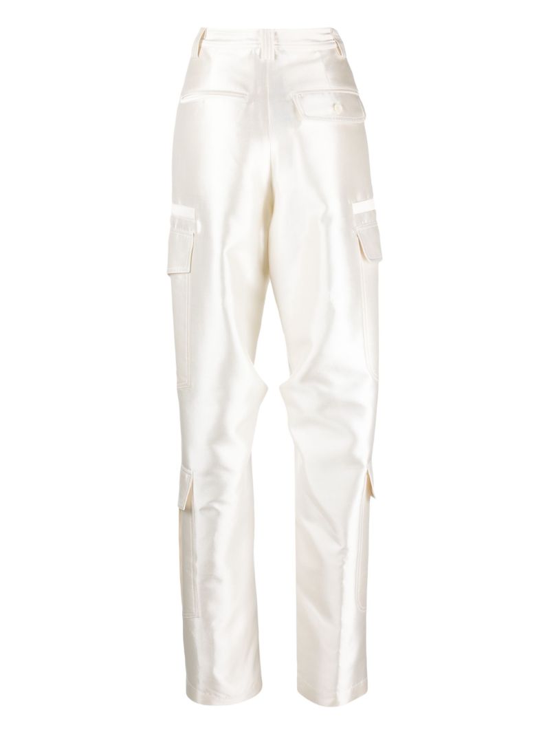 White Wide-leg Satin Cargo Trousers