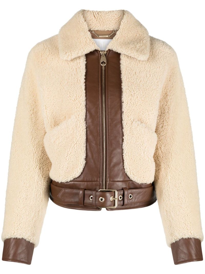 Beige Shearling Leather Jacket