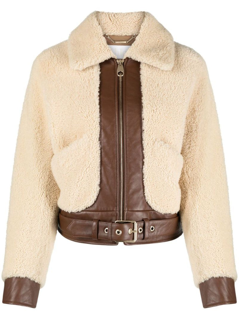 Beige Shearling Leather Jacket