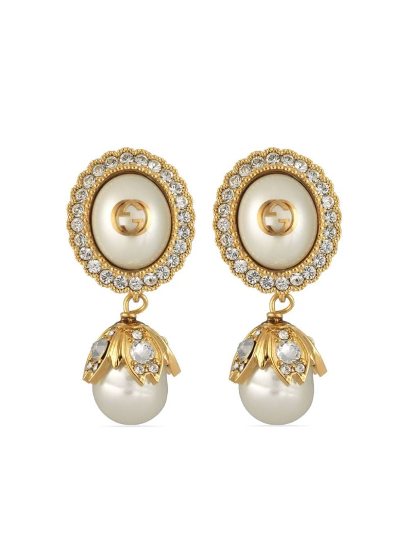 Gold-tone Interlocking G Pearl Earrings