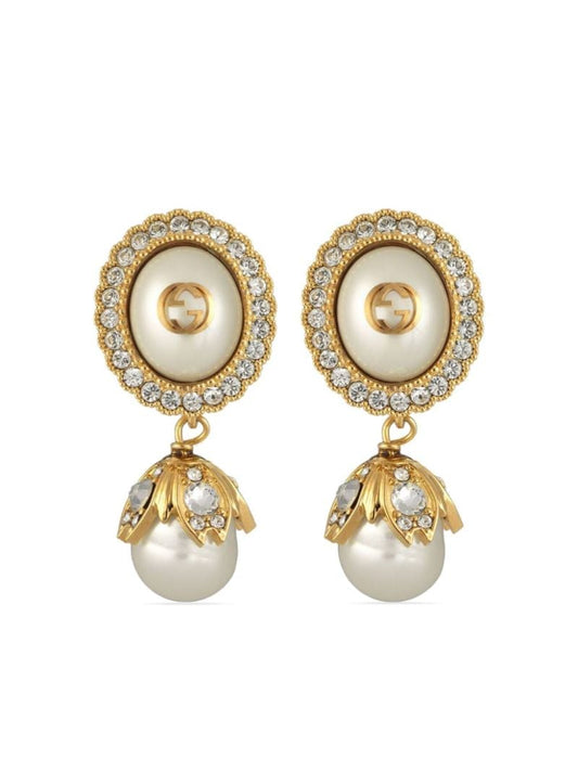 Gold-tone Interlocking G Pearl Earrings