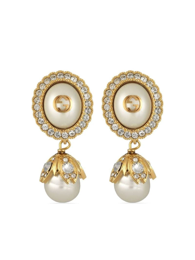 Gold-tone Interlocking G Pearl Earrings