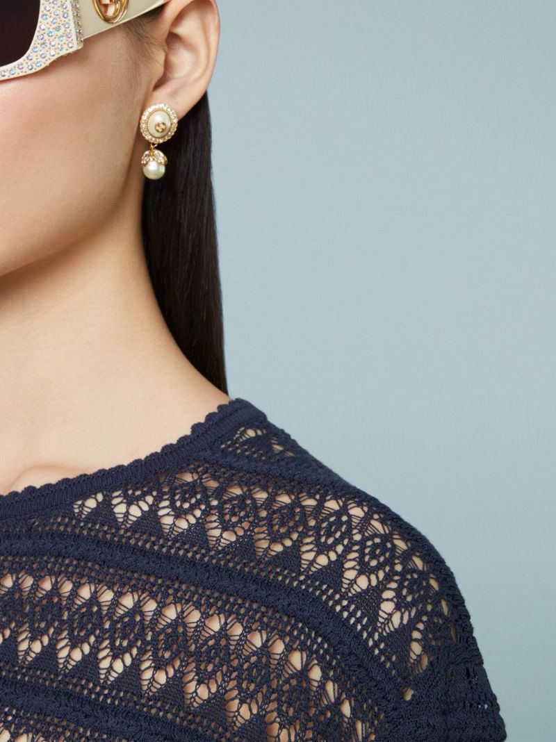 Gold-tone Interlocking G Pearl Earrings