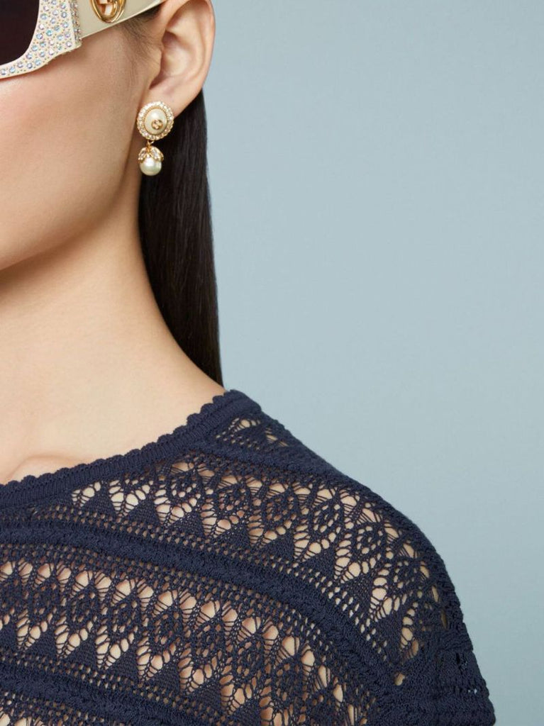 Gold-tone Interlocking G Pearl Earrings