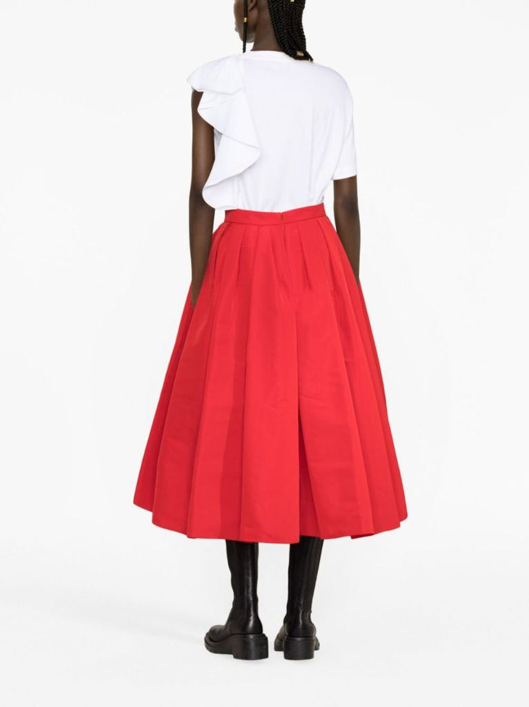 Red Pleated Flared Skirt