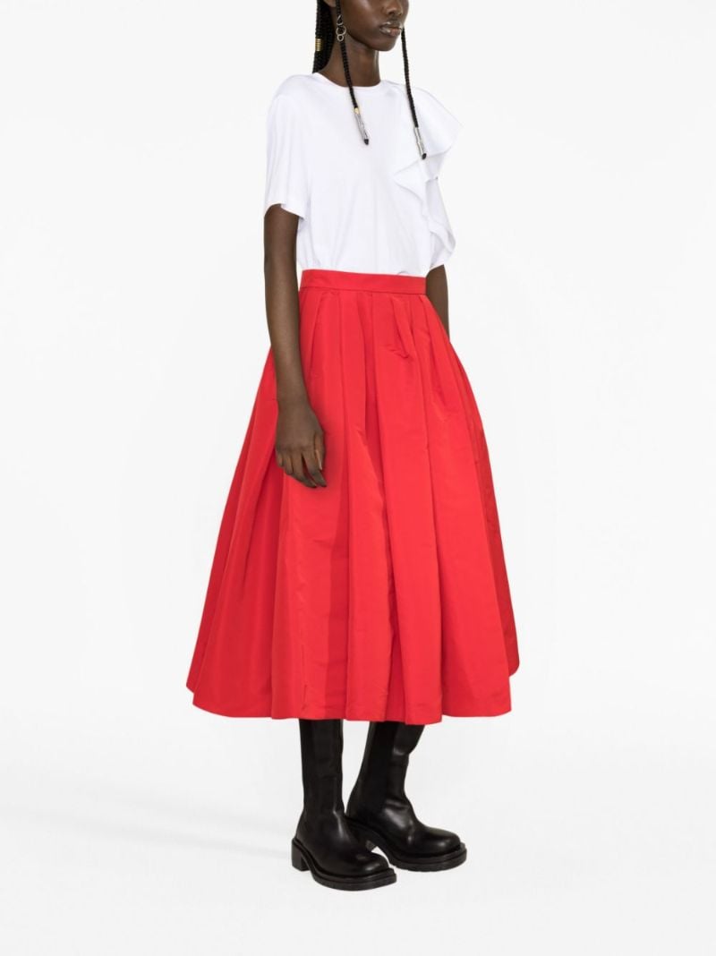 Red Pleated Flared Skirt