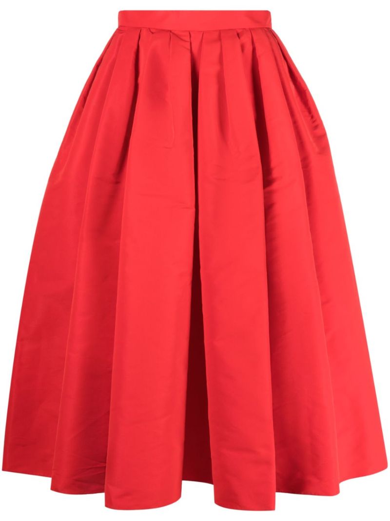 Red Pleated Flared Skirt
