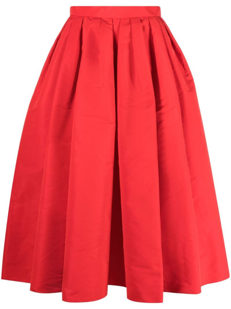 Red Pleated Flared Skirt