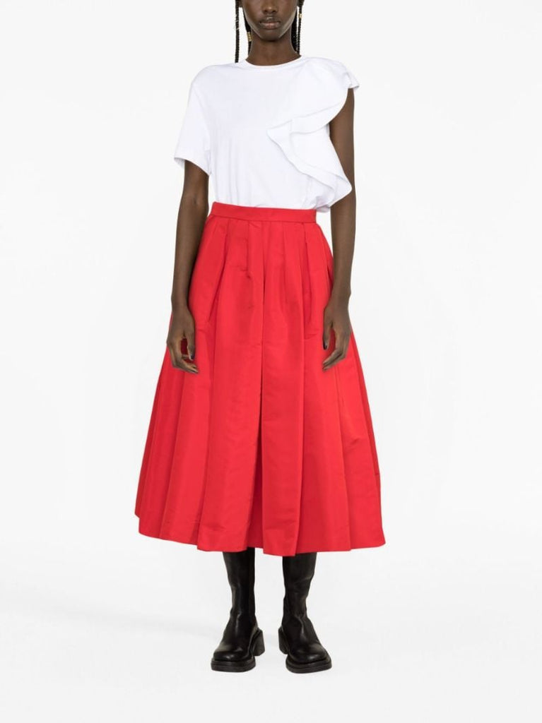 Red Pleated Flared Skirt