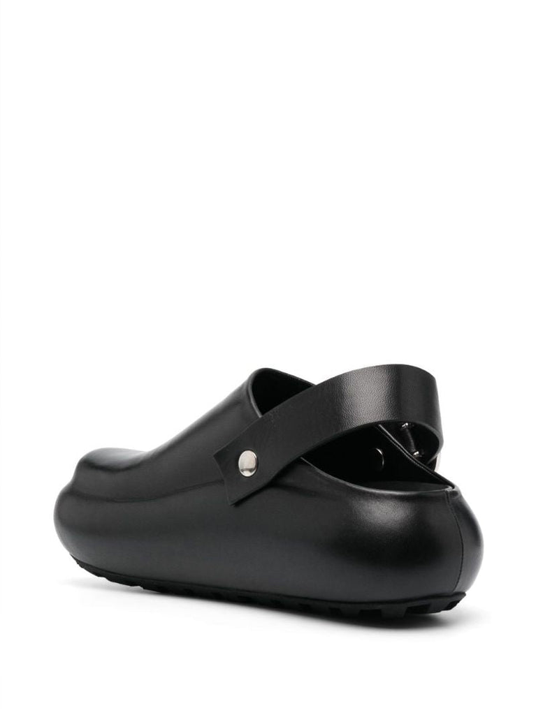 Black Slingback Leather Clogs