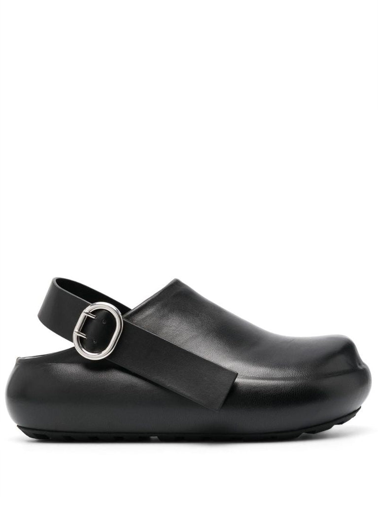 Black Slingback Leather Clogs