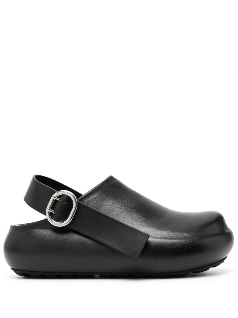 Black Slingback Leather Clogs