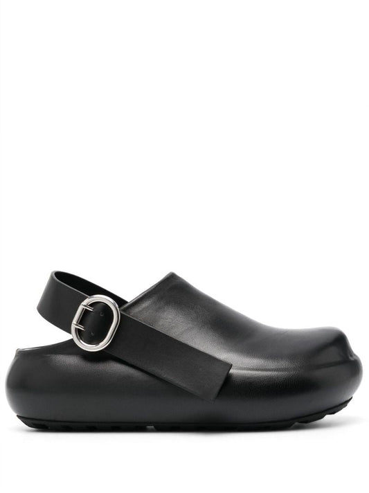 Black Slingback Leather Clogs