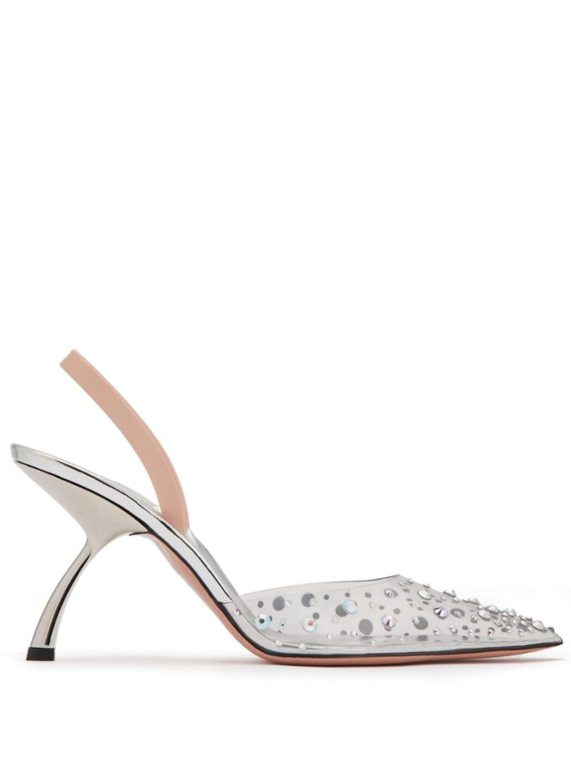 Silver Upnova 85 Crystal Slingback Pumps