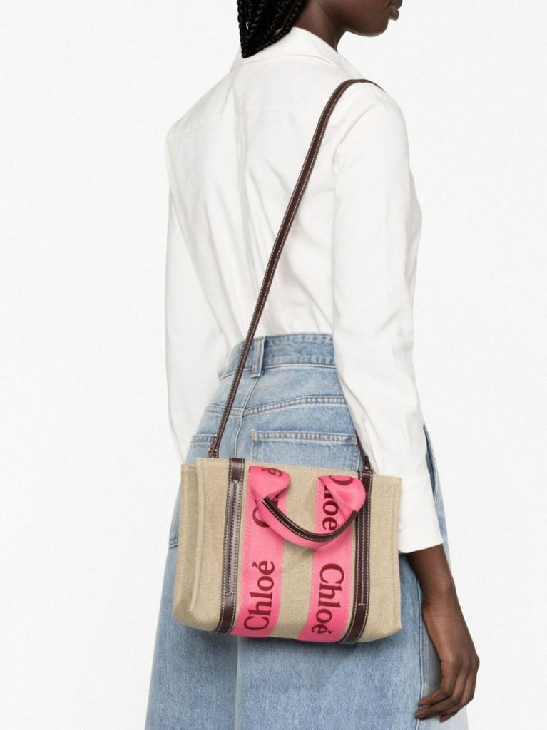 Neutral Woody Small Linen Tote Bag