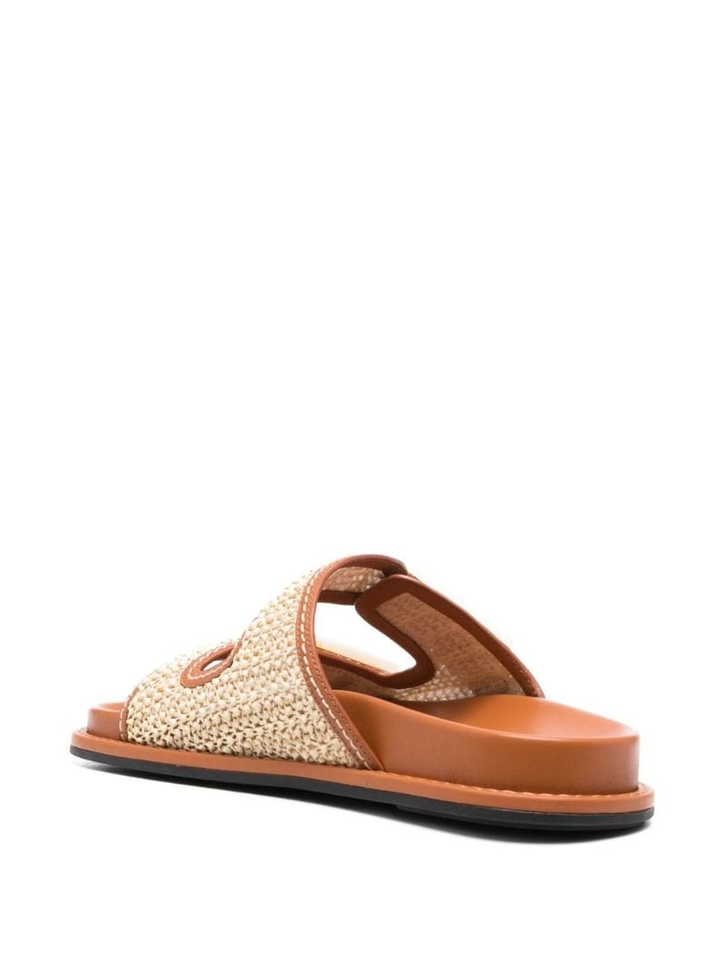 Brown Ff Raffia Leather Slides