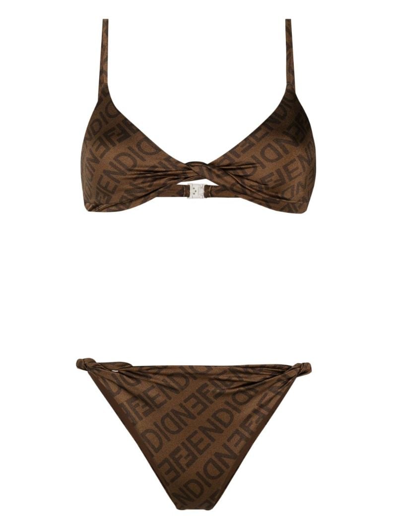 Brown Logo Reversible Bikini Set