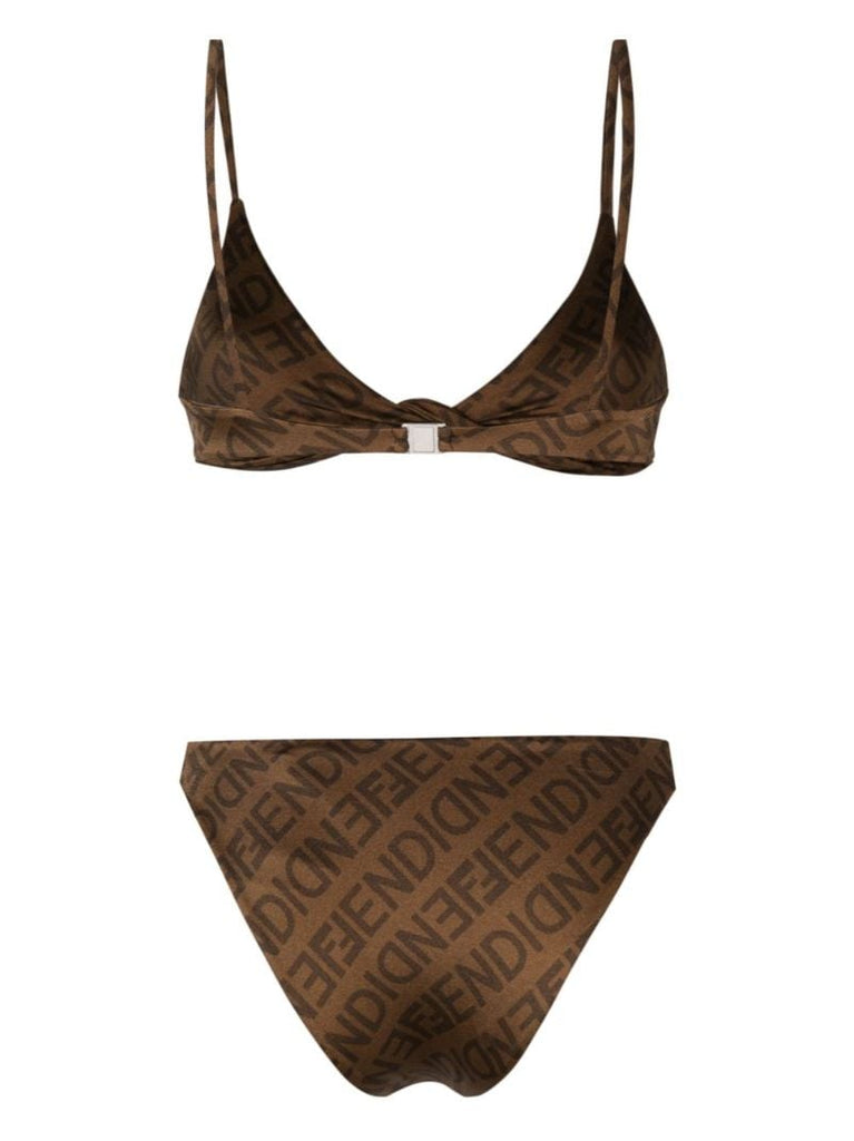 Brown Logo Reversible Bikini Set
