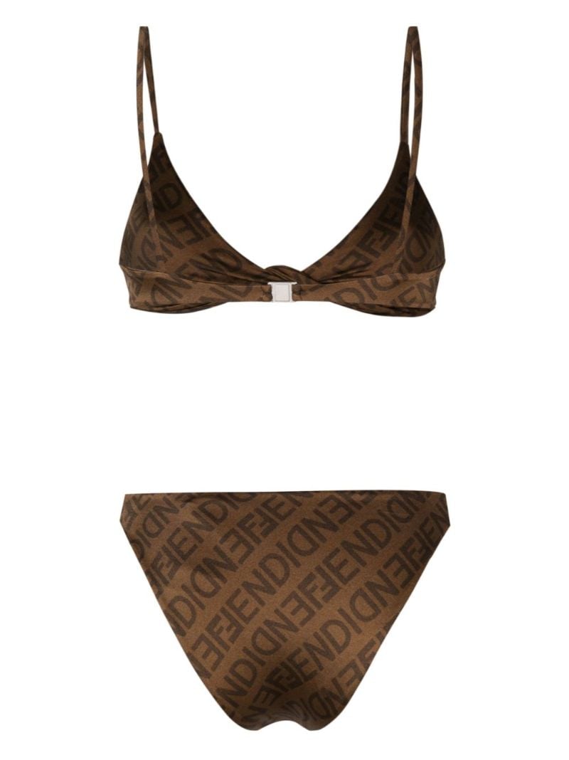 Brown Logo Reversible Bikini Set