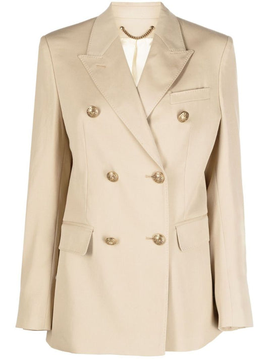 Neutral Double-breasted Virgin Wool Blazer