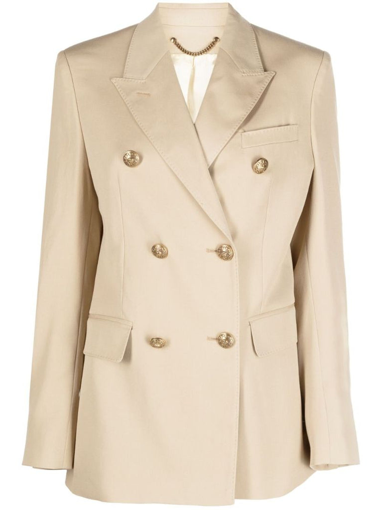 Neutral Double-breasted Virgin Wool Blazer