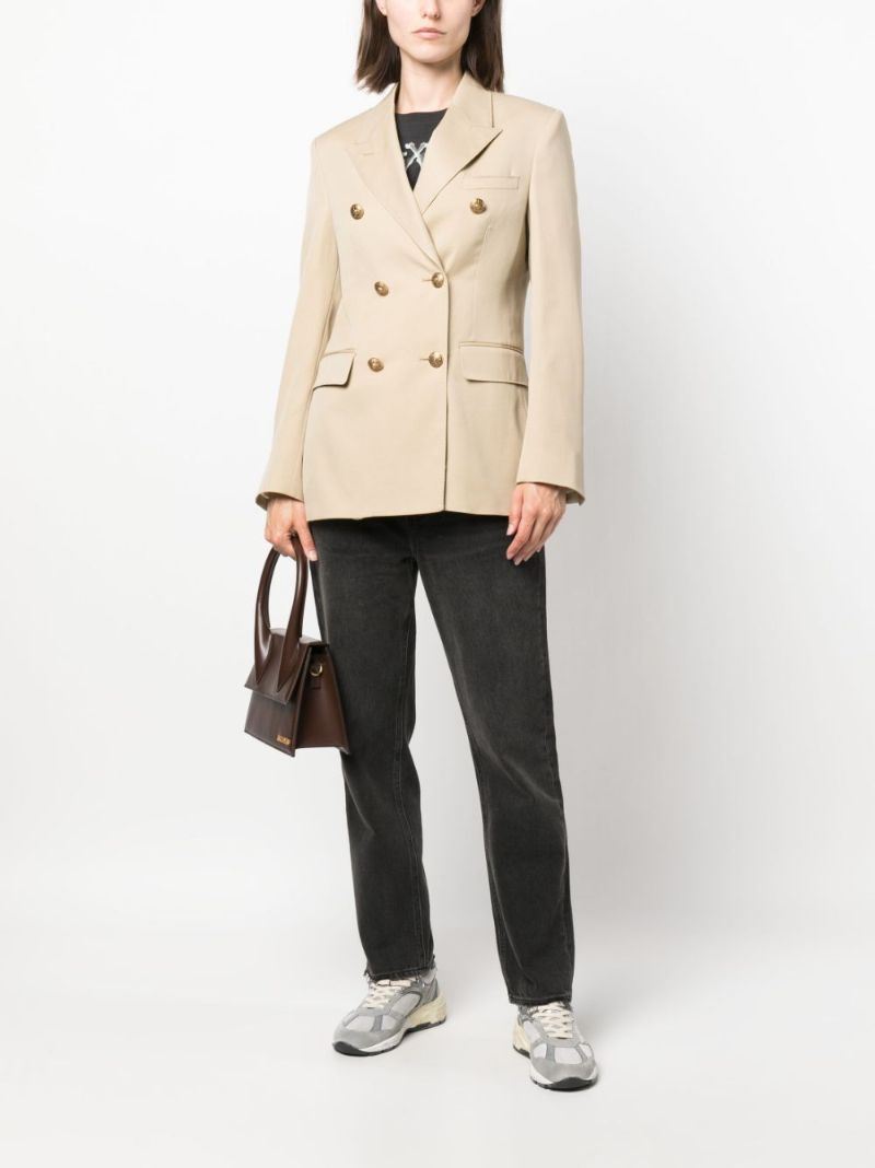 Neutral Double-breasted Virgin Wool Blazer