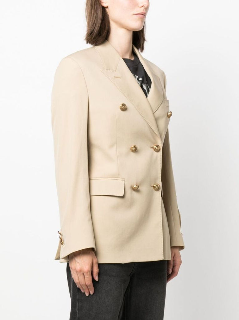 Neutral Double-breasted Virgin Wool Blazer