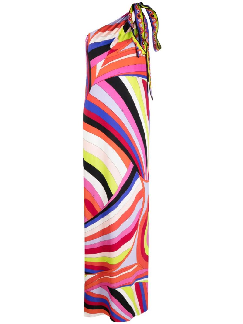 Multicolour Iride Print One Shoulder Dress