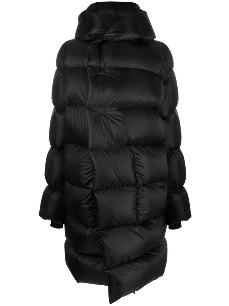 Black Hooded Quilted Long Coat