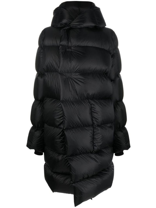 Black Hooded Quilted Long Coat