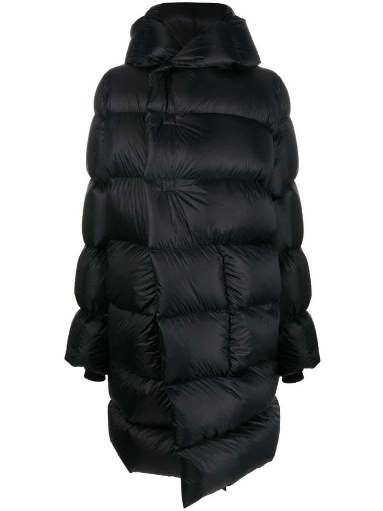 Black Hooded Quilted Long Coat