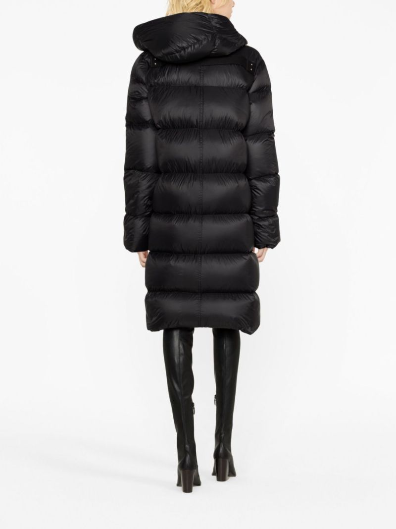 Black Hooded Quilted Long Coat