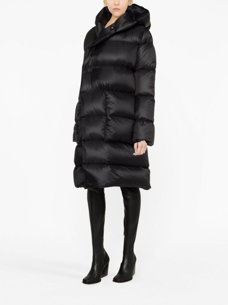 Black Hooded Quilted Long Coat