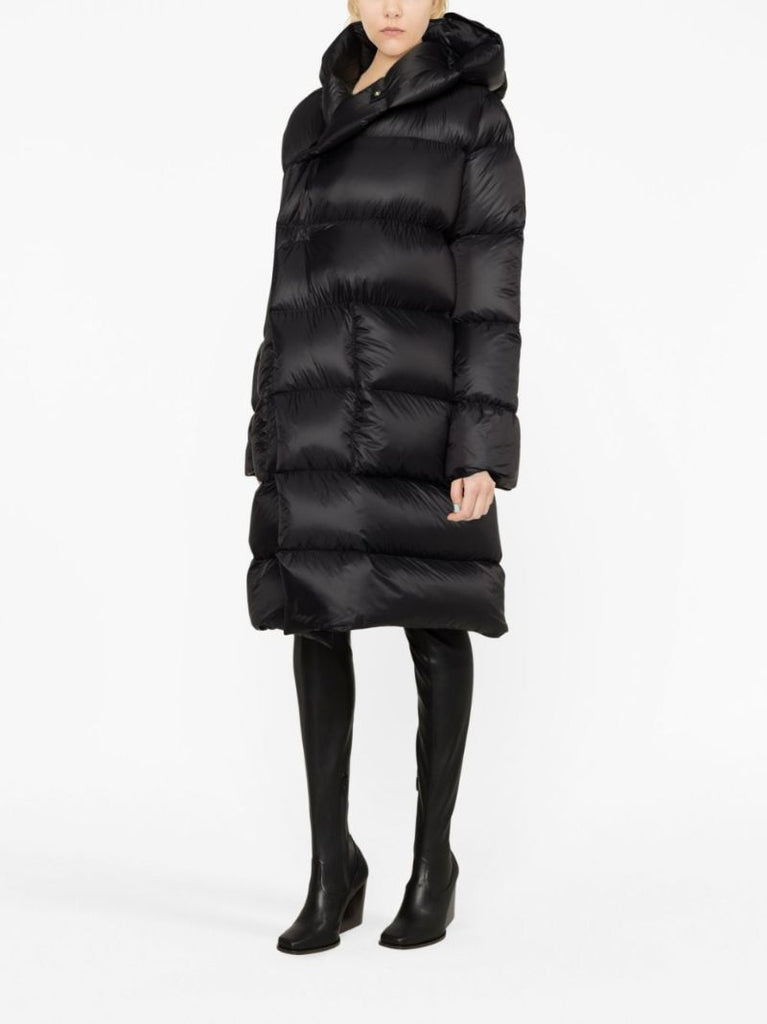 Black Hooded Quilted Long Coat