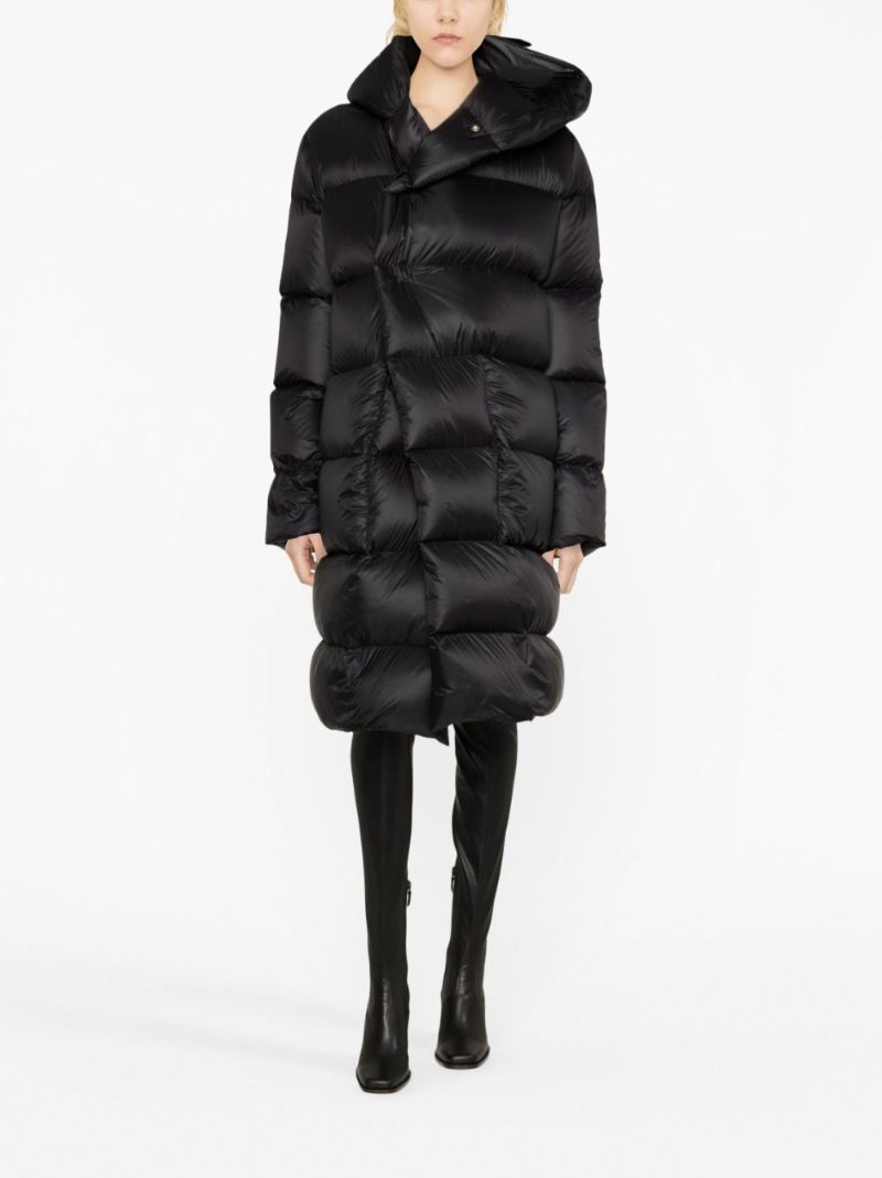 Black Hooded Quilted Long Coat
