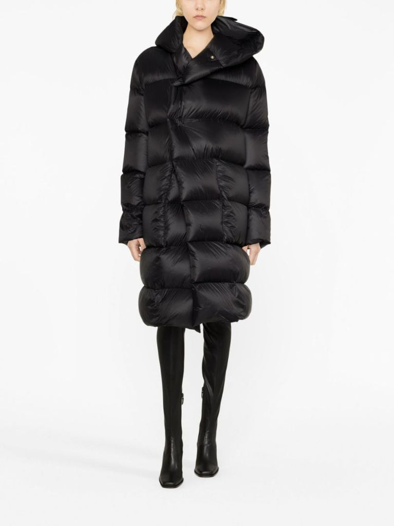 Black Hooded Quilted Long Coat