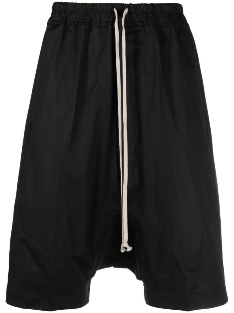 Black Cotton Drop-crotch Shorts