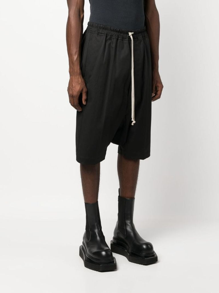 Black Cotton Drop-crotch Shorts