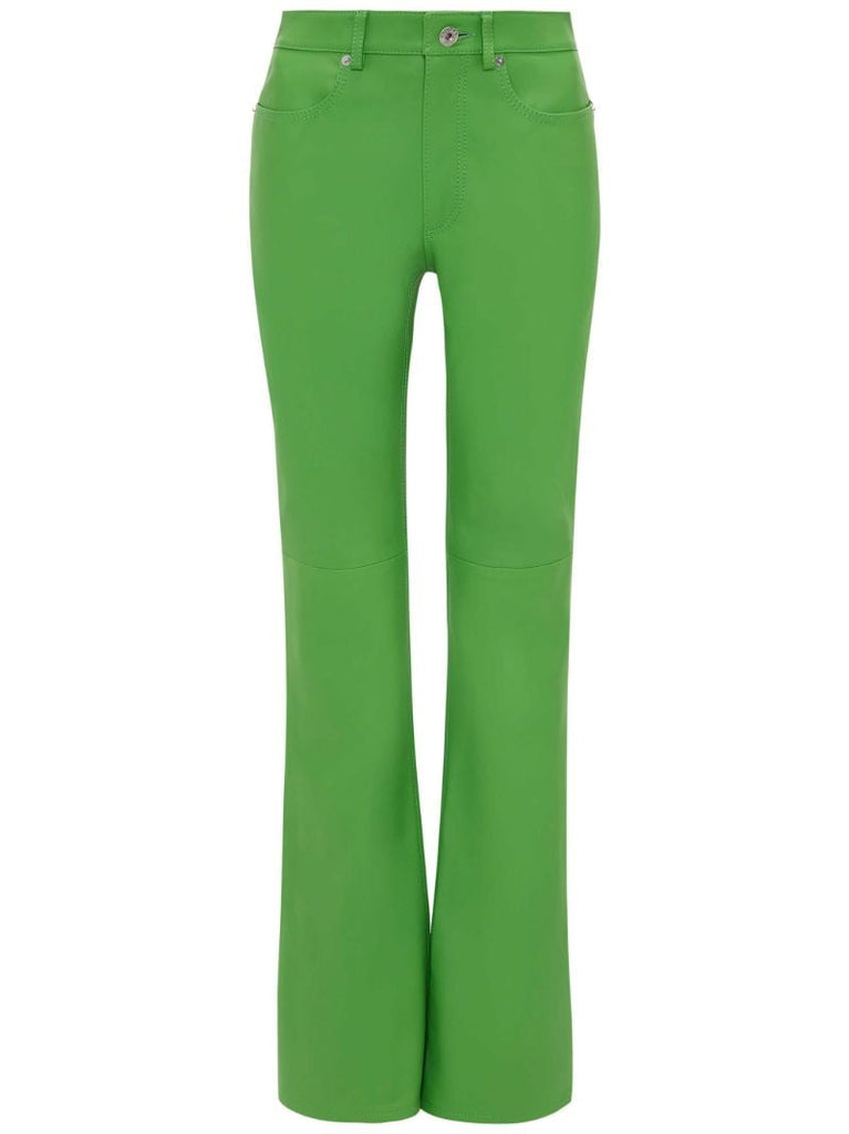 Green Leather Flared Trousers