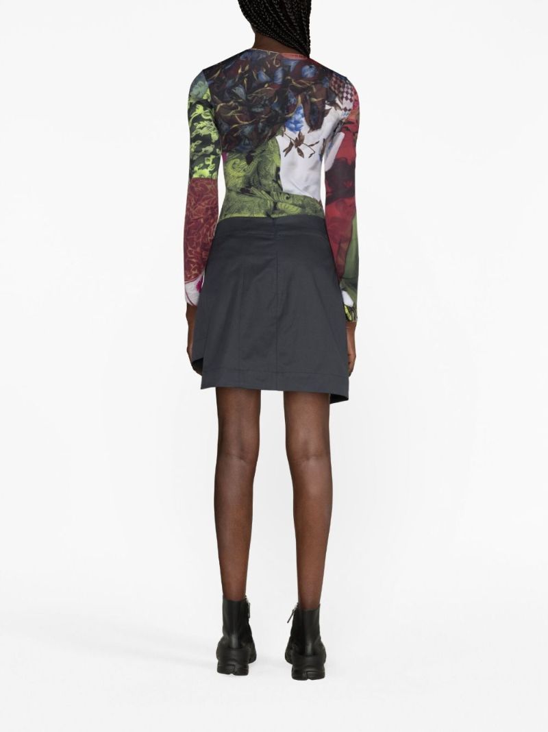 Blue Asymmetric Folded Mini Skirt