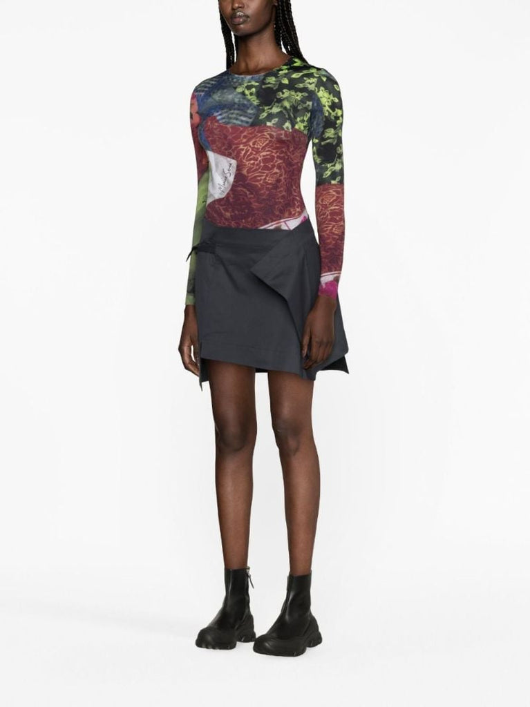 Blue Asymmetric Folded Mini Skirt