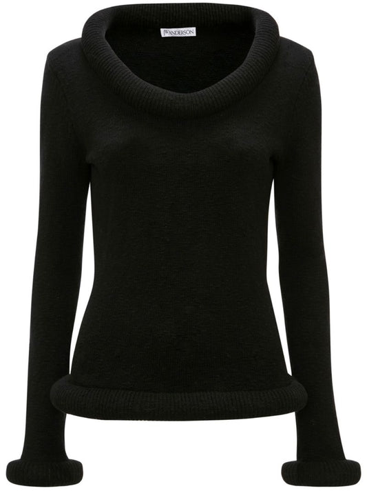 Black Bumper-trim Cotton Sweater