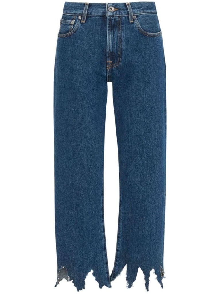 Blue Lasercut Cropped Jeans